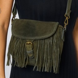 Sac bandoulière avec franges, vert kaki