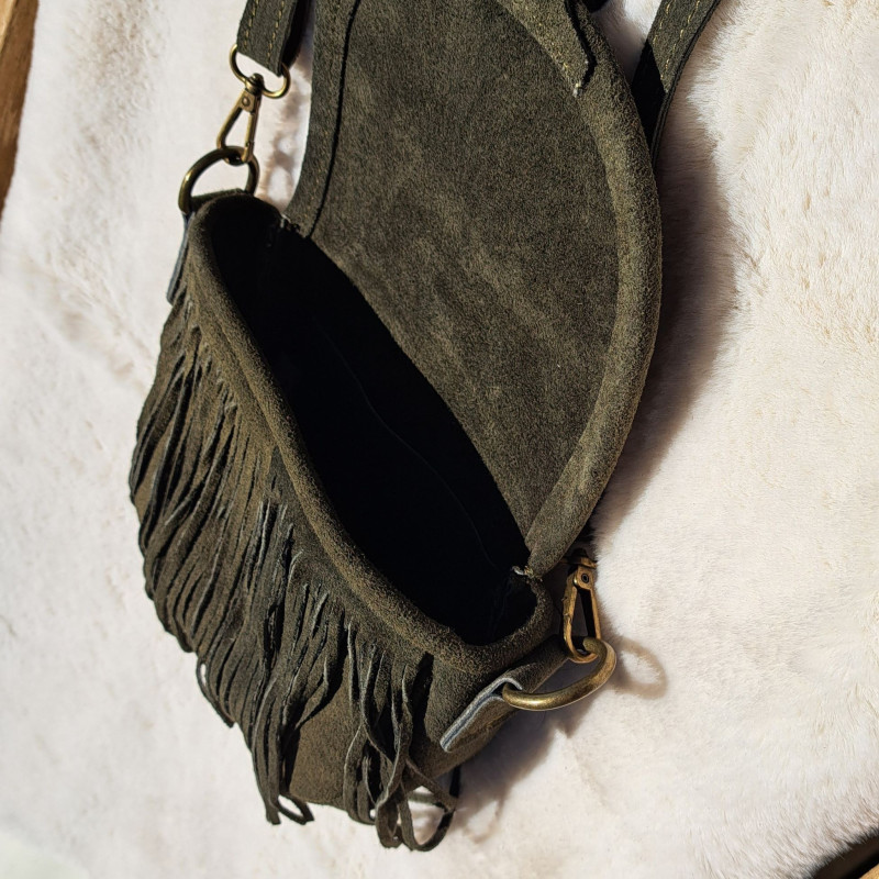 Sac bandoulière avec franges, vert kaki