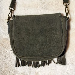 Sac bandoulière avec franges, vert kaki