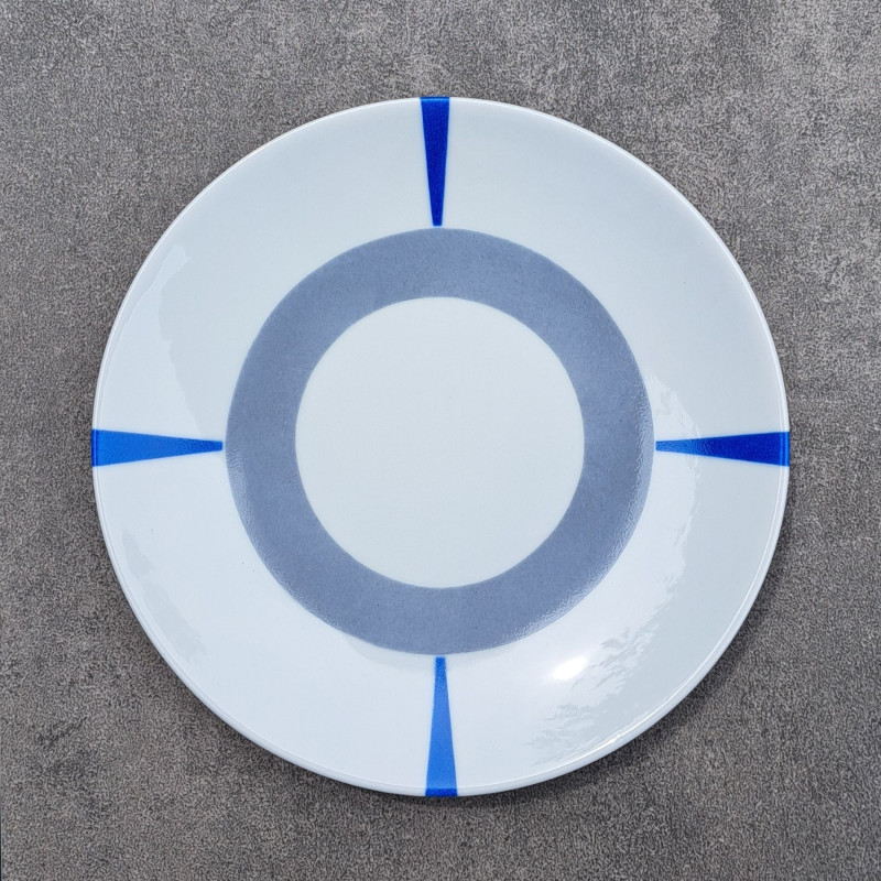 Assiettes à dessert, originales, graphiques, design, gris et bleu