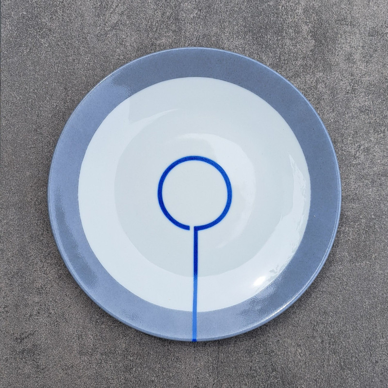 Assiettes à dessert, originales, graphiques, design, gris et bleu