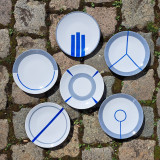 Assiettes à dessert, originales, graphiques, design, gris et bleu