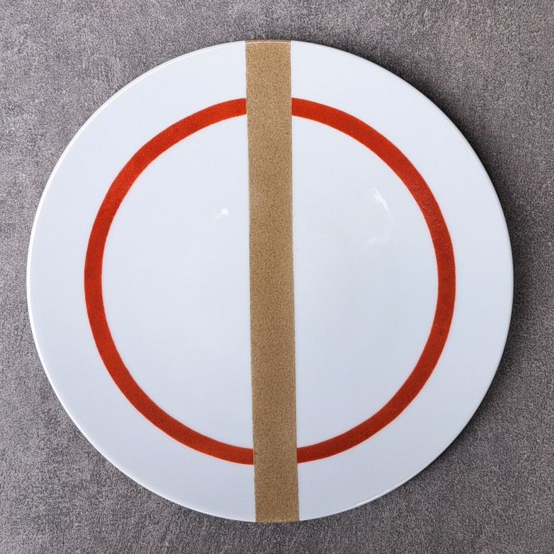 Assiettes à dessert, originales, graphiques, design, rouge et beige