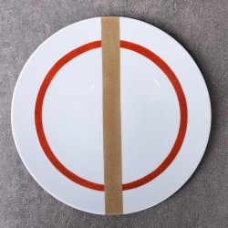Ensemble de 8 assiettes à dessert rouge et beige