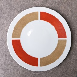 Ensemble de 8 assiettes à dessert rouge et beige