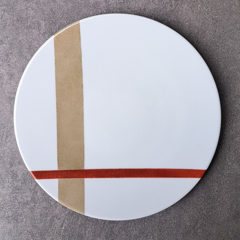 Assiettes à dessert, originales, graphiques, design, rouge et beige