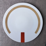 Assiettes à dessert, originales, graphiques, design, rouge et beige