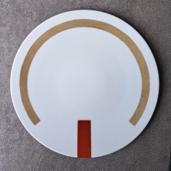 Ensemble de 8 assiettes à dessert rouge et beige