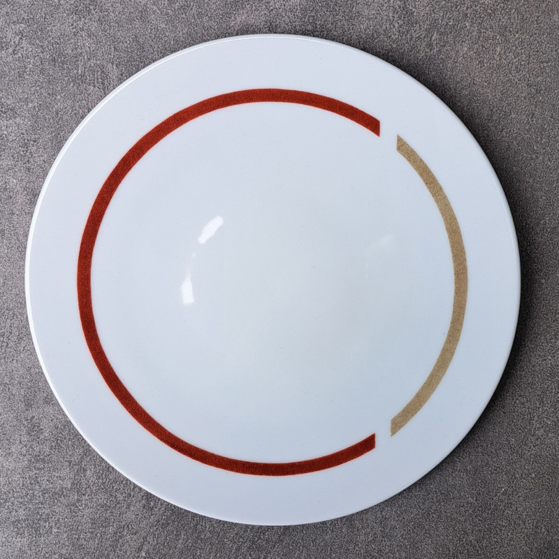Assiettes à dessert, originales, graphiques, design, rouge et beige