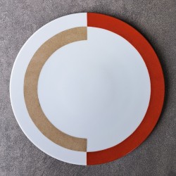 Ensemble de 8 assiettes à dessert rouge et beige