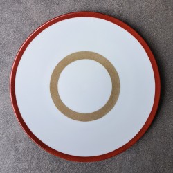 Ensemble de 8 assiettes à dessert rouge et beige