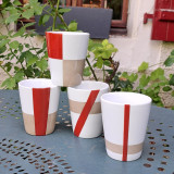 Verres tasses originaux et très design, rouge et beige