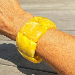 Bracelet mailles larges, jaune, brun, beige