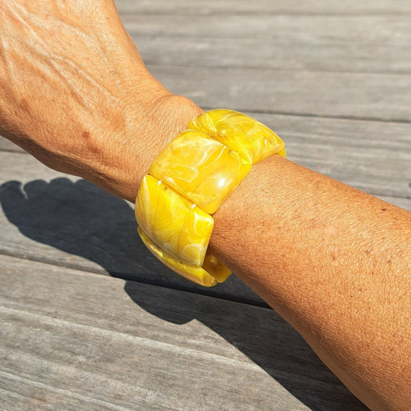 Bracelet mailles larges, jaune, brun, beige