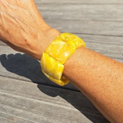 Bracelet mailles larges, jaune, brun, beige