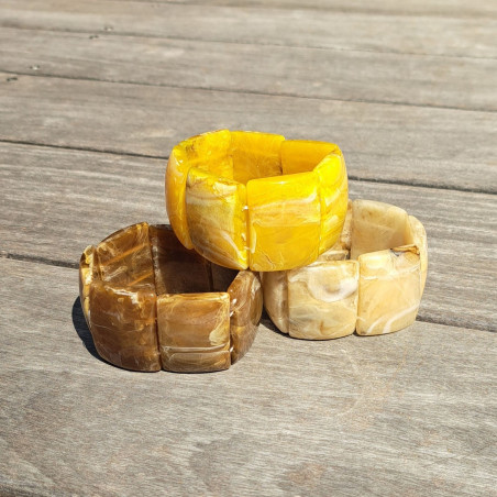 Bracelet mailles larges, jaune, brun, beige