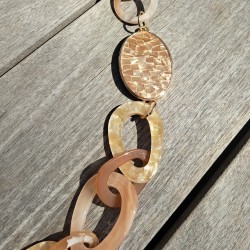 Collier grandes mailles Ecru, beige et doré
