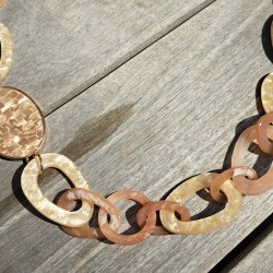 Collier grandes mailles Ecru, beige et doré