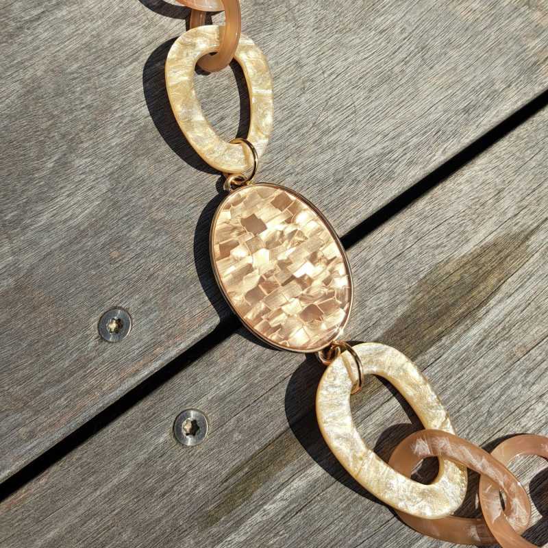 Collier grande maille, brun, noir et doré