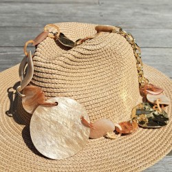 Collier grandes mailles rondes Ecru, beige et doré