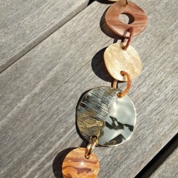 Collier grandes mailles rondes Ecru, beige et doré