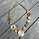 Collier grandes mailles rondes, écrues, beiges et doré
