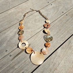 Collier grandes mailles rondes Ecru, beige et doré
