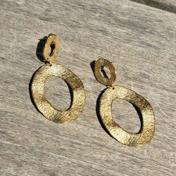 Boucles d'oreilles ovales ondulées, métal doré