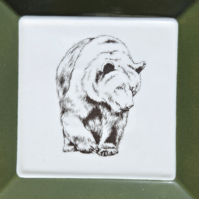 Vide-poches en porcelaine, décor ours, vert et noir
