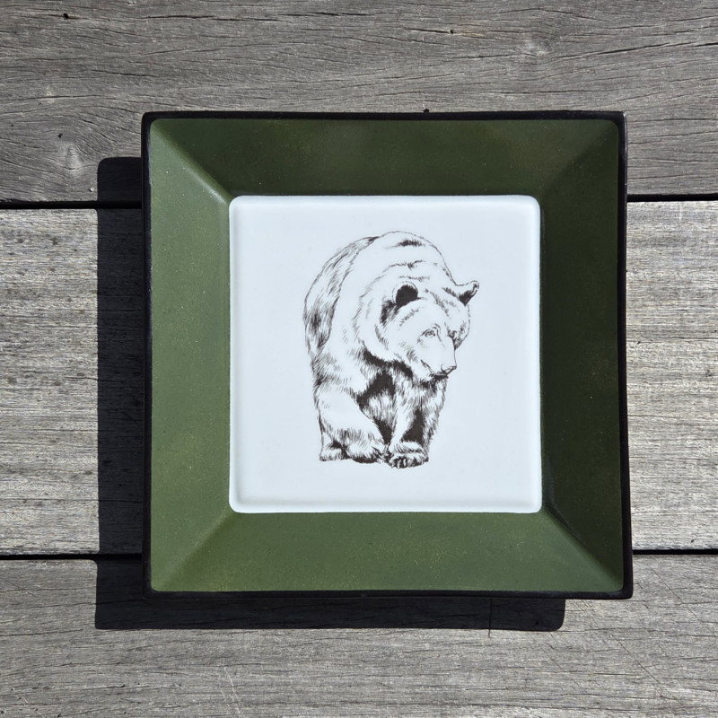Vide-poches en porcelaine, décor ours, vert et noir