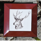 Vide-poches en porcelaine, décor cerf, rouge bordeaux et noir