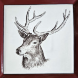 Vide-poches en porcelaine, décor cerf, rouge bordeaux et noir