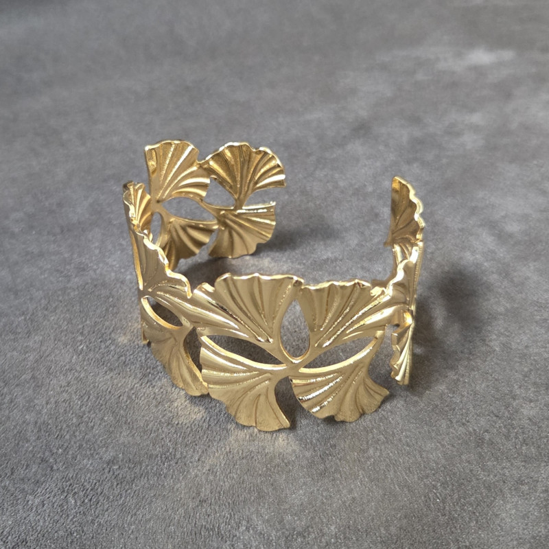 Bracelet manchette design feuilles de ginkgo