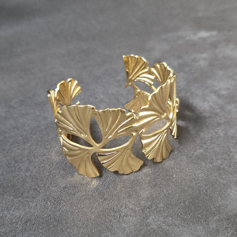 Bracelet manchette design feuilles de ginkgo