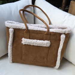 Grand sac cabas caramel et écru