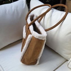 Grand sac cabas caramel et écru
