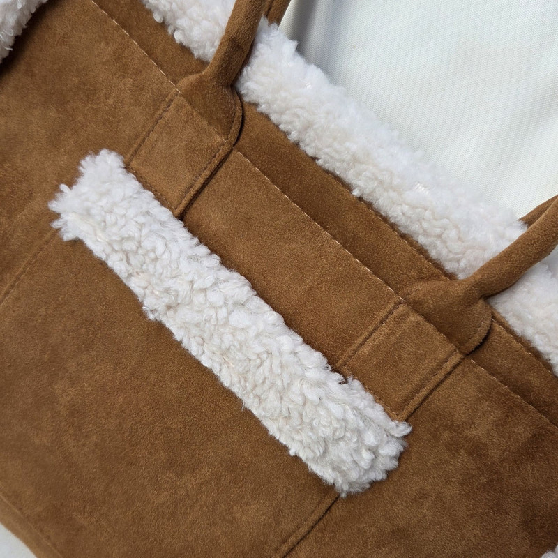 Grand sac cabas caramel et écru