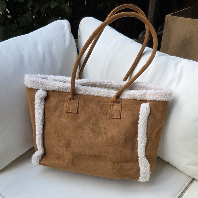 Grand sac cabas caramel et écru