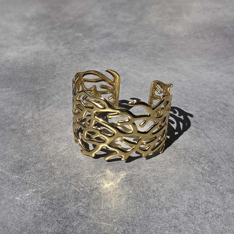 Bracelet manchette corail doré