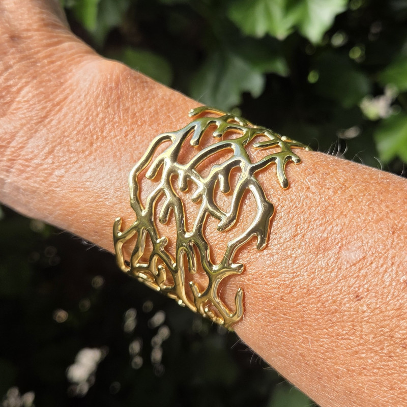 Bracelet manchette corail doré