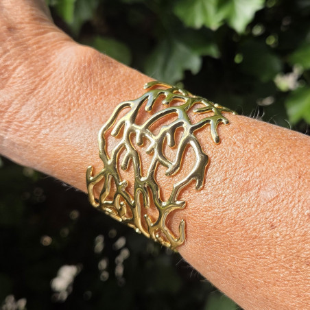 Bracelet manchette corail doré