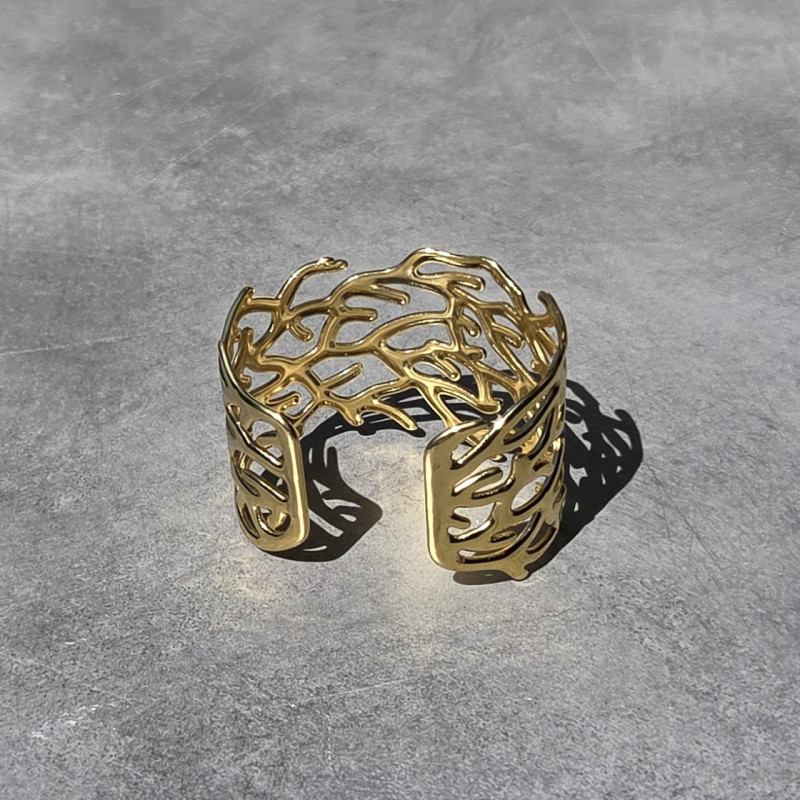 Bracelet manchette corail doré