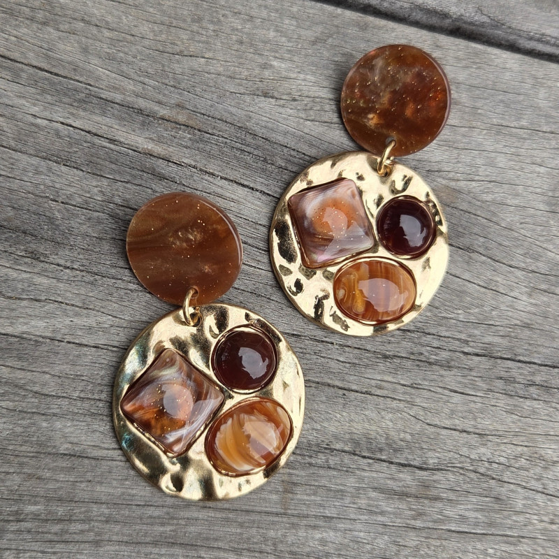 Boucle d'oreilles marron et or