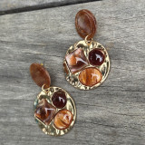 Boucle d'oreilles marron et or