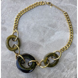 Collier anneaux olive, noir et doré