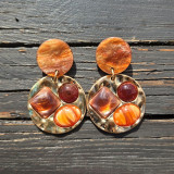 Boucle d'oreilles marron et or
