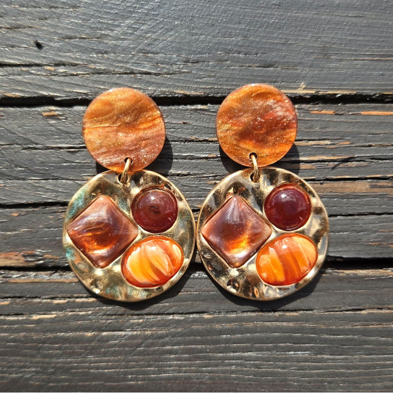 Boucle d'oreilles marron et or
