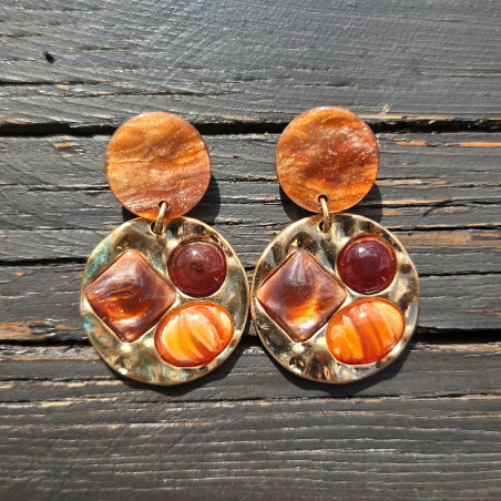 Boucle d'oreilles marron et or