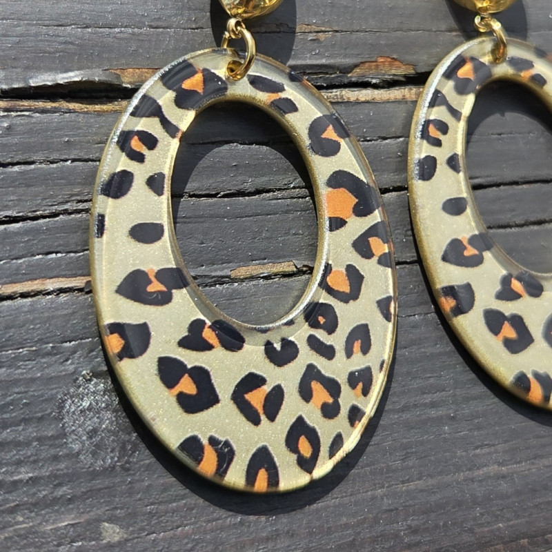 Boucles d'oreilles pendentif léopard ovale