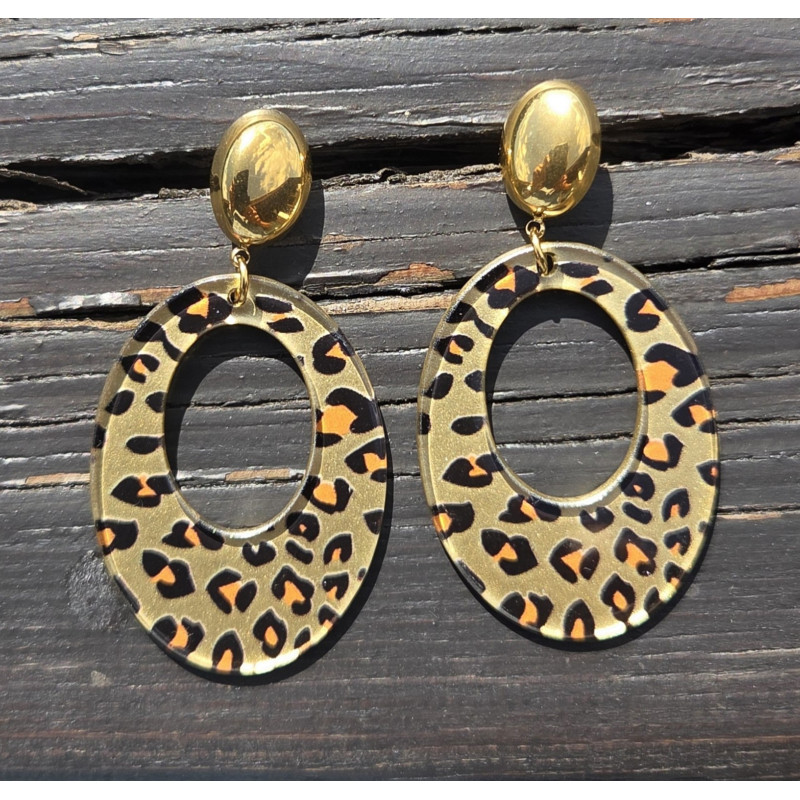 Boucles d'oreilles pendentif léopard ovale